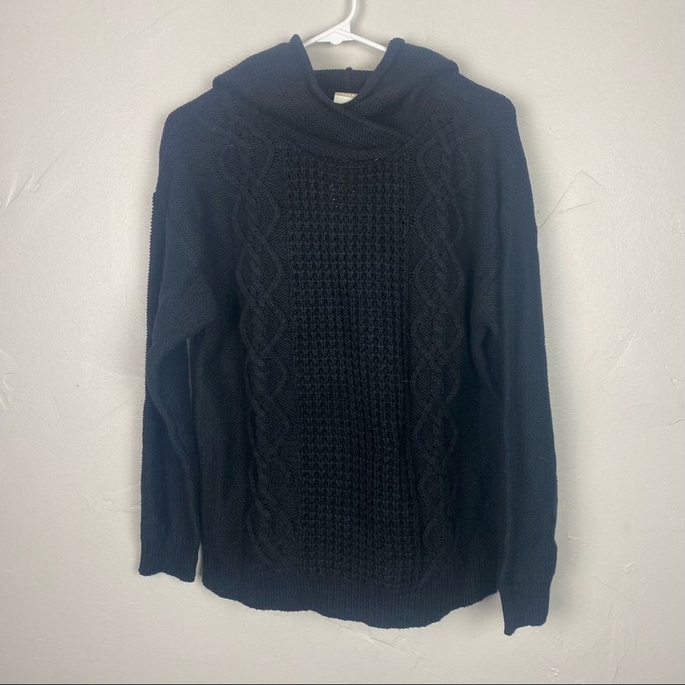 Roxy | Black Hooded Thick Cable Knit Long Sleeve Sweater Size Medium